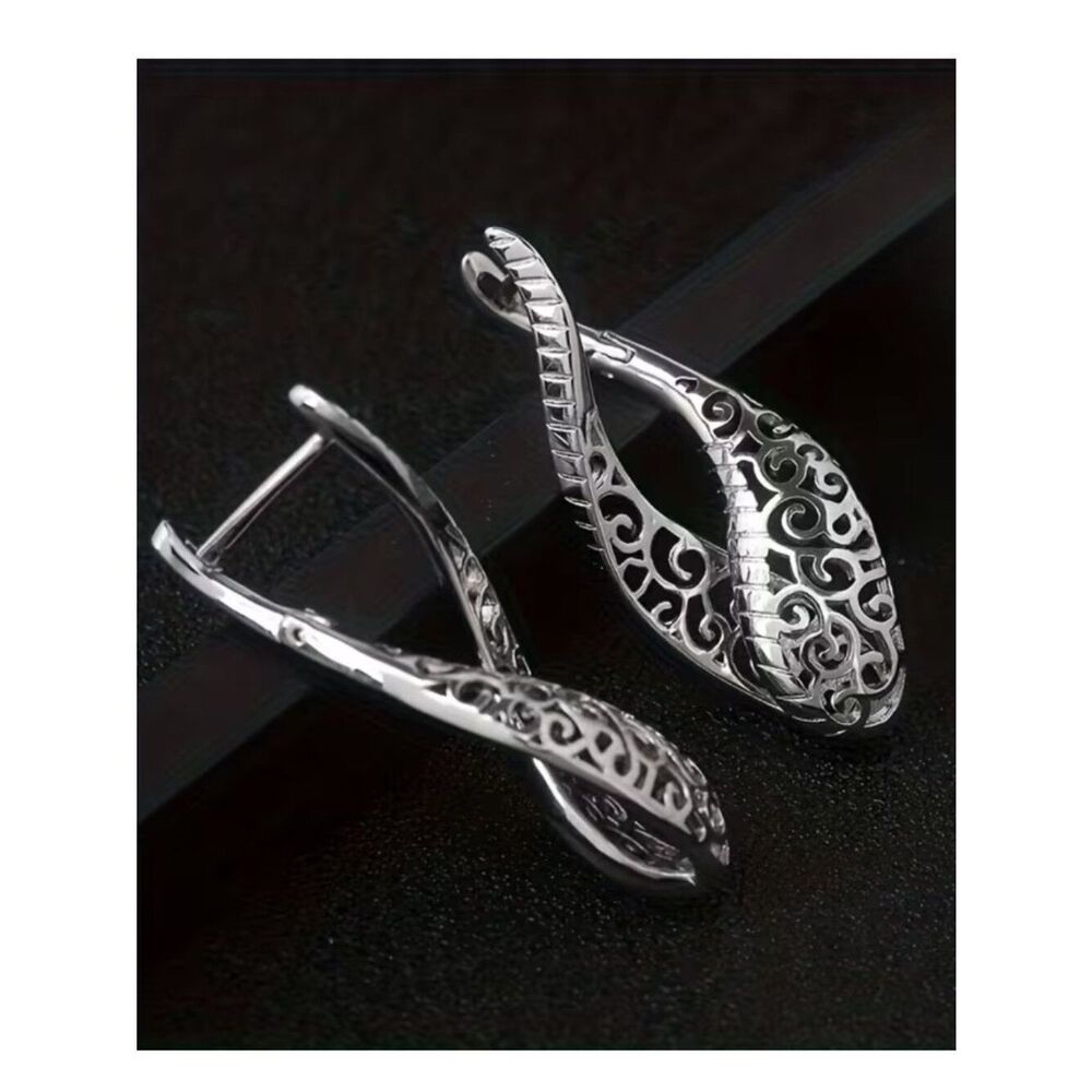 Drop Earrings Hollow Openwork Twist Filigree 925 Silver Unique Modern Artisan